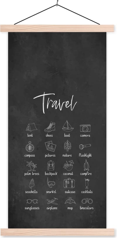 Posterhanger incl. Poster 60x120 cm - Schoolplaat - Spreuken - Quotes - Travel - Kompas - Natuur - Textielposter - Blanke latten