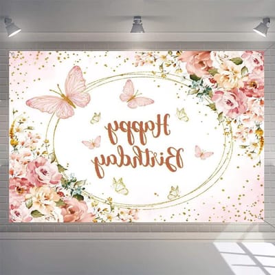 Birthday background, watercolor, flowers, polka dots, birthday, photography, background, baby, girls, happy, birthday - ShopVlot
