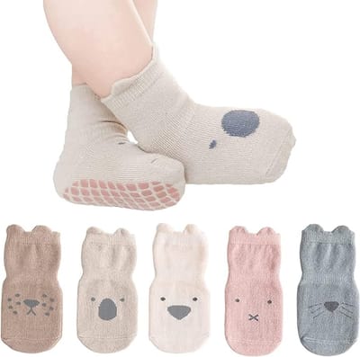 Baby Sokken - 5 Paar - Baby vloersokken - Antislip Sokken - Kind Sokken - Kind Baby - Veelkleurig - Maat S - 0-1 Jaar Oud - Enkelsokken - Slofsokken Baby - Warme Sokken - Antislip mid-tube kruipsokken - Newborn - Kraam Cadeau - Baby Cadeau