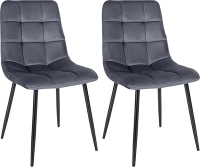 CLP Tilde Set van 2 eetkamerstoelen - Zonder armleuning - Industrieel - Fluweel/donkergrijs