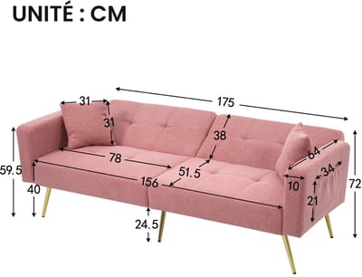 STILVORA Slaapbank - Luxe Lammwollen Sofa - Omvangrijke Functie Met Verstelbare Rugleuning - Met Kussens & Opbergzakken - 2-zits - Roze