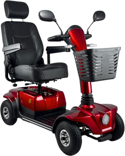 Scootmobiel Elite Max Super - Snelheid tot 12 km/u - Bereik tot 40 km - Comfort stoel - Rood - 4 wielen - Luchtbanden - Inclusief mand, oplader en spiegels - Scootplaza