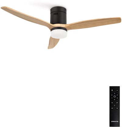 CREATE - Plafondventilator 40W silent Ø132 cm - Met Verlichting drie temperaturen - Met Afstandsbediening - 6 Snelheden - Timer - Zomer/Winter functie - Zwart - WIND CALM
