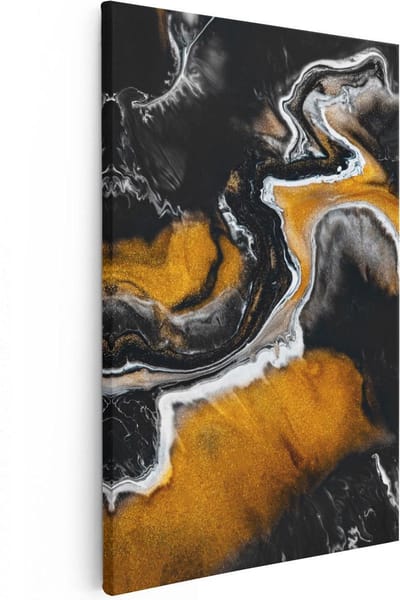 Artaza Canvas Schilderij Abstracte Kunst - 20x30 cm - Klein - Muurdecoratie Woonkamer - Wanddecoratie Goud - Kamer Accessoires