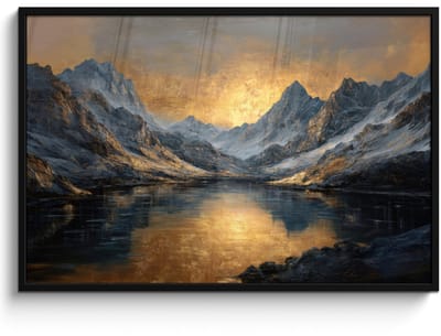 Poster in lijst - Fotolijst 120x80 cm - Posters - Berglandschap met Gouden Zonsondergang - Posterlijst zwart - Decoratie - Wanddecoratie woonkamer - Muurdecoratie slaapkamer