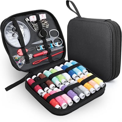 Famanu - Naaiset, professionele naaiset, draagbare accessoires, 18 rollen garen, knopen, naalden, oogopener, vingerhoed, meetlint enz