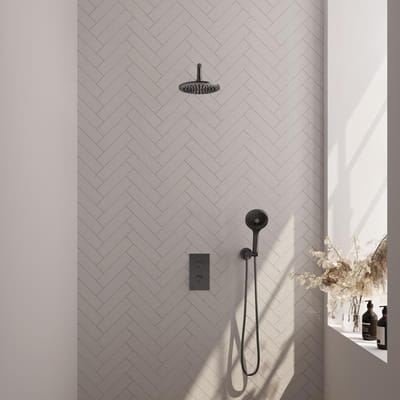 Brauer Gunmetal Edition Thermostatische Regendoucheset Inbouw - Hoofddouche 20 cm - Gebogen Wandarm - 3 Weg - Handdouche 3 Standen - Doucheslang - Wandaansluitbocht - Gunmetal