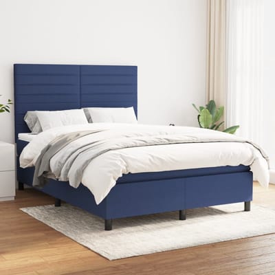 vidaXL - Boxspring - met - matras - stof - blauw - 140x200 - cm