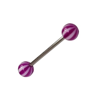 Aramat Jewels | Piercings | Witte en Paarse Acryl Tongpiercing | | | |6mm | Staal | Volwassenen | Verkleurd niet