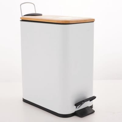 Slanke Pedaalemmer van Staal en Bamboe, 5L, Mat Wit