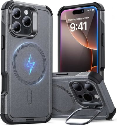 ESR Cyber Armor HaloLock Hoesje Geschikt voor Apple iPhone 16 Pro - Compatibel met MagSafe - Back Cover met Standaard Grijs