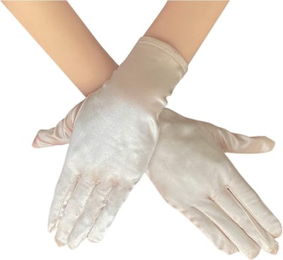 Elegante Satijnen Korte Opera Handschoenen voor Dames, Ideaal voor Bruiloften, Avondfeesten en Dansen, Champagnekleur