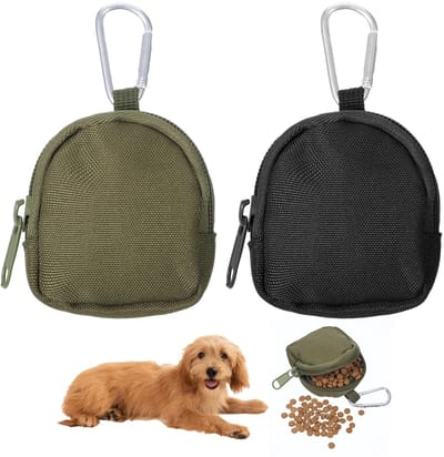 Dailygoods- Hondensnoepzak Lichtgewicht - Traktatietas - Voederzak - Hondentrainingstas - Opbergtas - Nylon, 2 stuks (zwart/legergroen)
