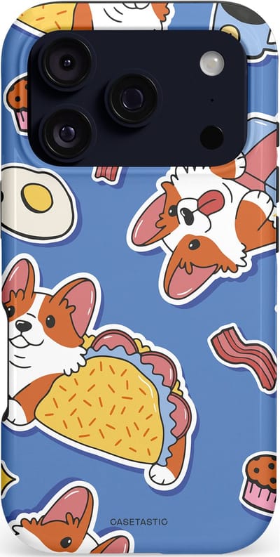 Casetastic hoesje geschikt voor Apple iPhone 17 Pro - MagSafe - Dubbellaagse bescherming - Corgi en Snacks - Fashion Case - Lavendel Lichtgrijs Terracotta Taupe