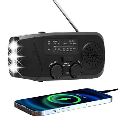 Dailygoods- Noodradio met 2000mAh - Draagbare Radio - Solar/Onderdelen - 4 LED Zaklampen - SOS-functie - 3 Laadmethoden - Weerradio