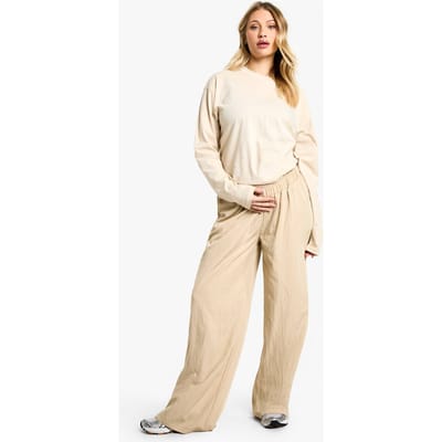 boohoo Dames Zwangerschapsbroek van nylon met elastische, wijde pijpen | Steen | Maat: 36