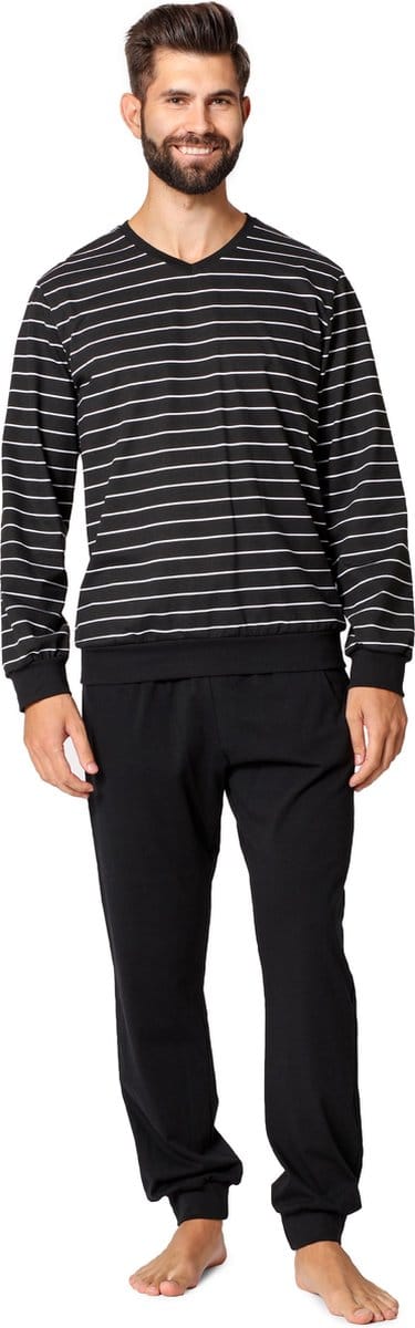 Ladeheid Heren Pyjama - Lange mouwen - Lange broek - Katoen - LA-LA40-220-PJ - Zwart Wit - M