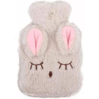 Bouillotte antidéflagrante, prévention des brûlures, motif de lapin détachable, housse en peluche, sac d'eau chaude beige