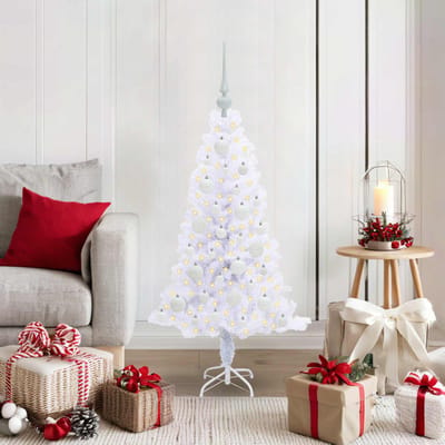 vidaXL - Kunstkerstboom - met - 150 - LED - Wit - 120 - cm - PVC - en - Staal