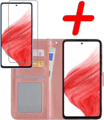 Hoesje Met Screenprotector - Geschikt voor Samsung Galaxy A53 - Luxe Pasjeshouder - Bookcase Portemonee - Flip Case - Kunstleer Book Case - Flipcase - Book Cover - Walletcase - Portemonneehoes - Rosé goud