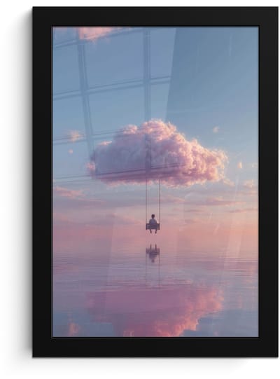 Poster in lijst - Fotolijst 20x30 cm - Posters - Wolk - Schommel - Kleurrijke lucht - Posterlijst zwart - Decoratie - Wanddecoratie woonkamer - Muurdecoratie slaapkamer