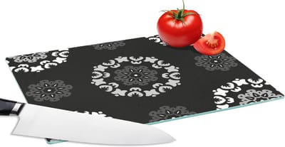 Glazen Snijplank - 28x20 - Mandala - Patronen - Zwart Wit - Snijplanken Glas