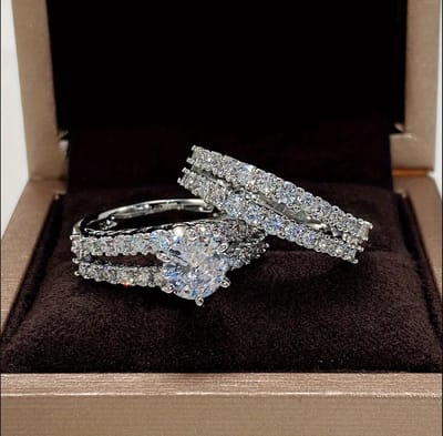 Wit zilverkleurige ring set dames maat 7 met steen ronde transparante steen 6 klauwzetting ring set 2 delig pavé ring met transparante stenen