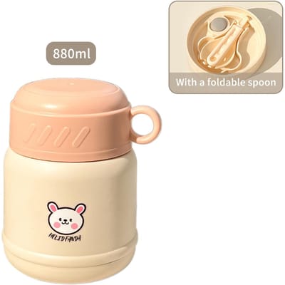 Draagbare Lunchbox 304 Roestvrij Staal Geïsoleerde Ontbijtbeker Herbruikbare Voedselcontainer 880ml Verzegelde Voedsel Thermische Pot beige