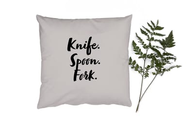 Sierkussens - Kussentjes Woonkamer - 40x40 cm - Quotes - Koken - Spreuken - Knife. Spoon. Fork. - Bestek