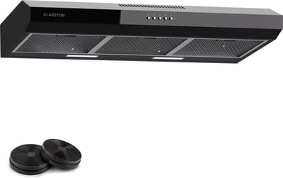 Klarstein afzuigkap 90 cm, afzuigkap met afvoersysteem en vaatwasserbestendig filter van aluminium, rustige afzuigkap voor afvoersysteem, 200 m³/h debiet, efficiënte wandkap met leds en touch control - voor Keuken - Recirculatie Koolstoffilter
