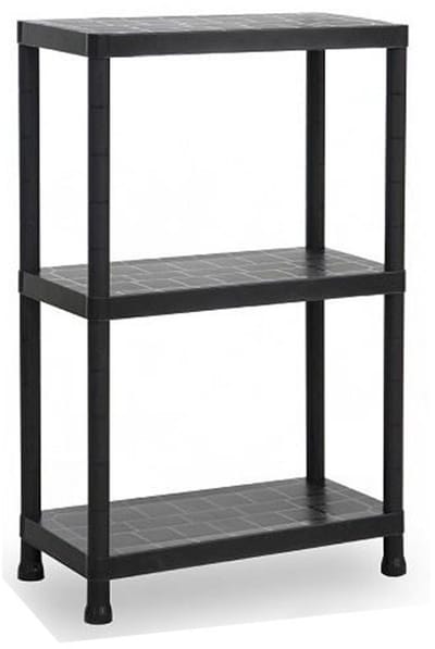 Plasticforte opbergrek - gerecycled kunststof - zwart - 30 x 60 x 95 cm - met 3 planken