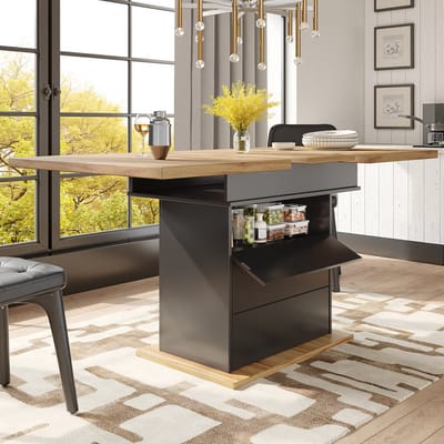 MODENUIT Eettafel - Uitschuifbaar Met Opbergruimte - Keuken En Woonkamer - MDF - 110-140x80x75 Cm - Zwart