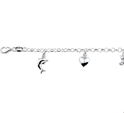 Zilver Gerhodineerd Armband Diverse Bedels 15 Cm 1321795