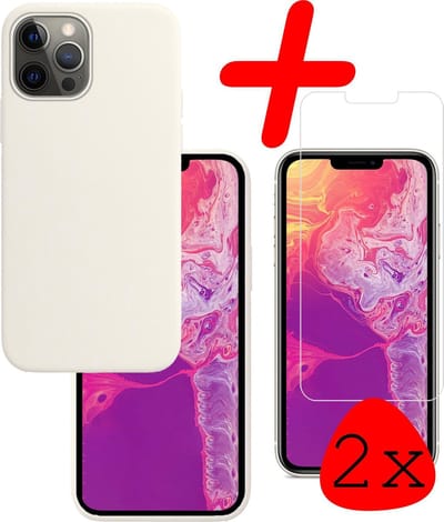 Hoesje Met 2x Screenprotector - Geschikt voor Apple iPhone 13 Pro - Sterk & Shockproof - Back Cover - Siliconen Case - Telefoon Hoes - Wit