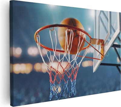 Artaza Canvas Schilderij Basketbal - 60x40 cm - Wanddecoratie Sport - Muurdecoratie Basket - Schilderijen Op Canvas
