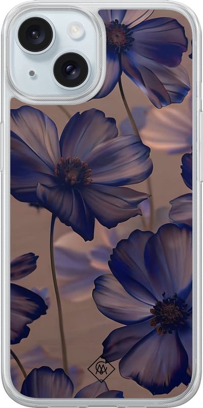 Casimoda® hoesje - Geschikt voor iPhone 14 - Twilight Petals - 2-in-1 case - Schokbestendig - Bloemen - Verhoogde randen - Paars, Transparant