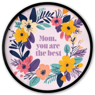 Poster in lijst Rond - Fotolijst 40x40 cm - Posters - Bloemenkrans - Kleurrijk - Moeder - Ronde posterlijst zwart - Decoratie - Wanddecoratie woonkamer - Muurdecoratie slaapkamer