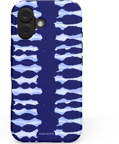 Casetastic hoesje geschikt voor Apple iPhone 16 - MagSafe - Dubbellaagse bescherming - Golven in blauw - Fashion Case - Donkerblauw Lavendel Lichtgrijs
