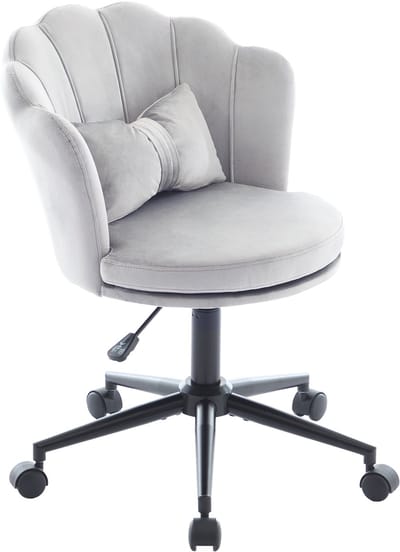 Grijze fluwelen bureaustoel - Make-up stoel met bloemblad rugleuning - Grijze kaptafel stoel - 55x62x73-83cm - Verstelbaar - Kantoor Grijs