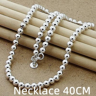 Andara Sterling 6MM Perles Lisses Chaîne à Billes Collier Pour Femmes Hommes Bijoux Mode white