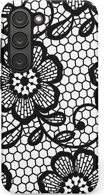 Casetastic Hoesje Geschikt voor Samsung S23 - Stijlvolle Beschermende Duo-layer Case - Zwart Bloemenpatroon