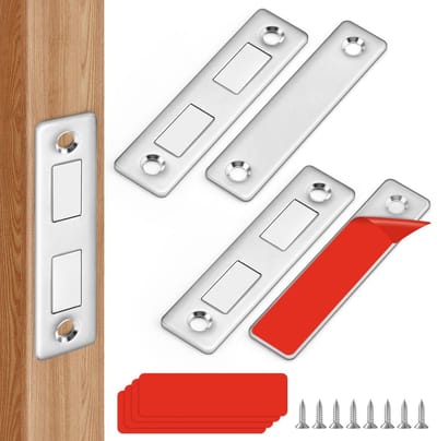 4-stuks Magnetische kastdeursluiting - Magnetische ladesluiting - Robuuste dubbele magneet kastsluiting - Kastmagneet - Sterke magnetische deursluiting - Boren niet nodig - 6,8*1,7*0,2 cm - Geschikt voor kasten, kledingkasten, enz. - Zilver