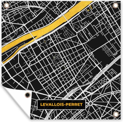 Tuin poster Plattegrond - Levallois-Perret - Stadskaart - Frankrijk - Kaart - 200x200 cm - Tuindoek