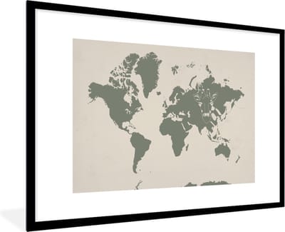 Fotolijst incl. Poster - Wereldkaart - Dieren - Giraf - 120x80 cm - Posterlijst