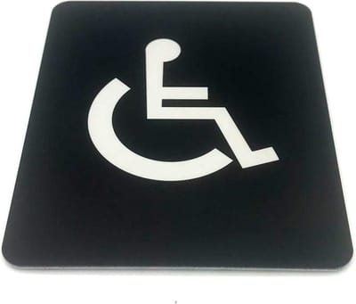 Deurbordje Invaliden toilet - 12 x 10 cm (incl. dubbelzijdige tape) - zwart / wit | Geborstelde RVS-look toplaag | Gratis Verzending
