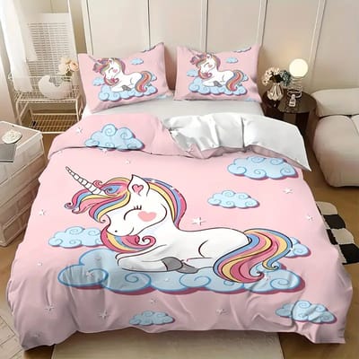 Vavida Dekbedovertrek - Eenpersoons - 140 x 200 - Unicorn - Eenhoorn - Wolkje - Kind - Meisje