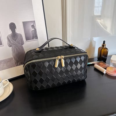 Toilettas, Make Up Tasje, Make Up Koffer, Beautycase, Make Up Organizer, Make Up Tas, Reis Toilettas, Reistas, Toilettas Dames, Make Up Organizer, Make Up Etui, Beautycase Koffer, Cosmetica Tas, Moederdag, Valentijnsdag, VIERKANT PATROON, ZWART