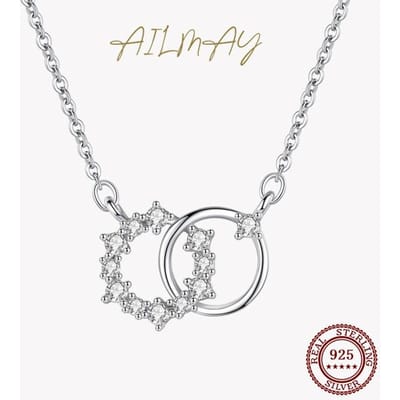 Ailmay 925 Sterling Zilver Dubbele Cirkel Kleine Bloem Ronde Sterling Hanger Ketting Voor Vrouwen Bruiloft Verloving Sieraden white
