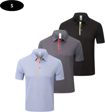 Livano Golf Shirt Heren - T-shirt - Golfkleding - Golfen - Golf Accessoires - Polo Shirt - Zwart + Grijs + Grijs/Blauw - Maat S