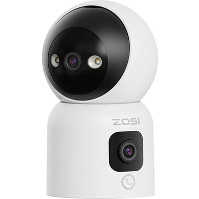 ZOSI 2-in-1 Wi-Fi CCTV-camera voor binnen, 2 MP + 2 MP, 360° dubbel lens, draai-/kantelbaar, beveiligingsmonitor voor thuis,